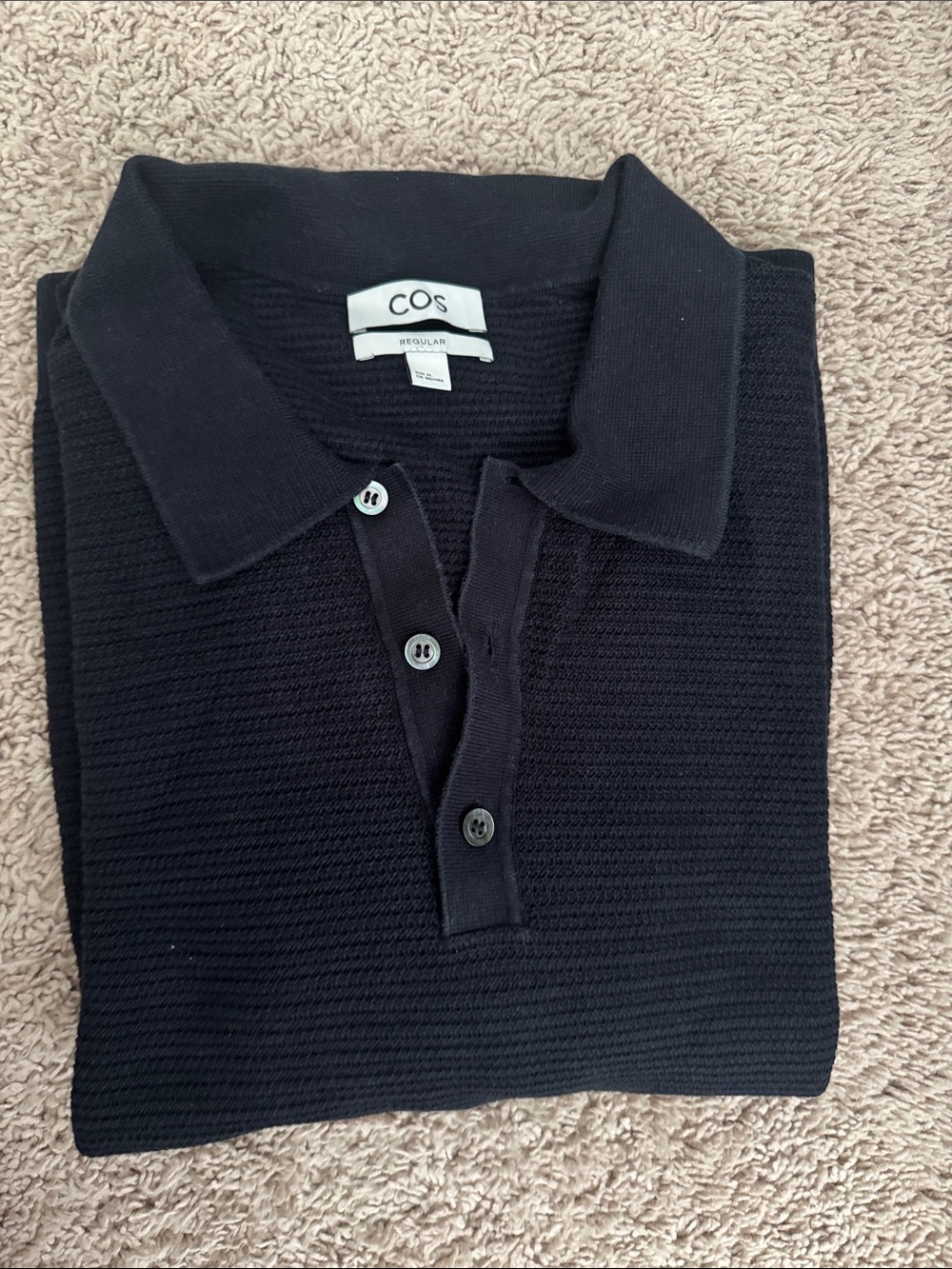COS Men's Black Short-Sleeve Knit Polo XL